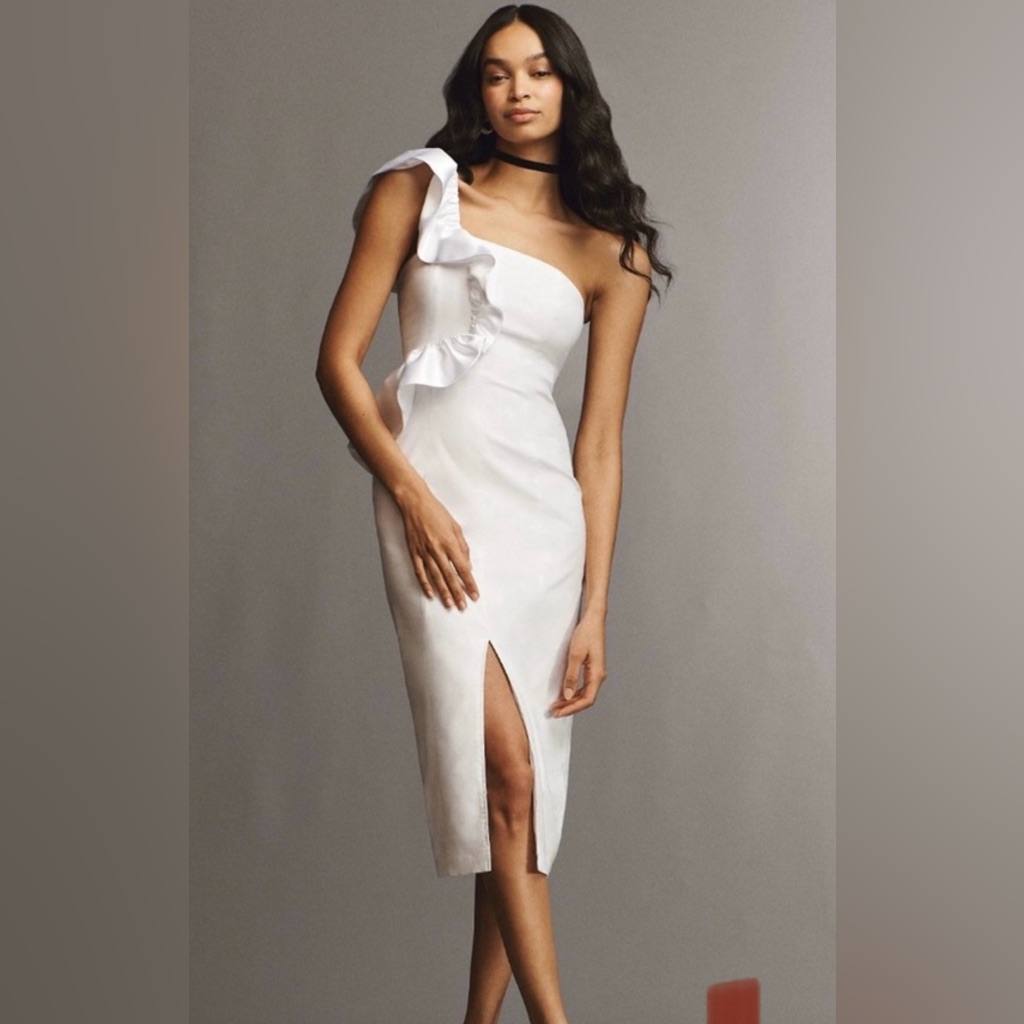 New Bhldn Anthropologie White One Shoulder Wren Dress Small